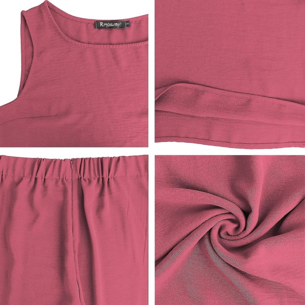 Roylamp sommerantrekk for kvinner i 2 deler Rundhalset Crop Basic Topp Beskåret buksesett med brede ben, Jumpsuits Dark Fuchsia Medium