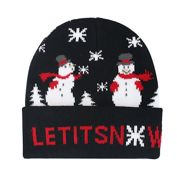 Jultomte Stickad Jacquardhatt för Barn Höst och Vinter Varm Pullovermössa Black 42-50cm