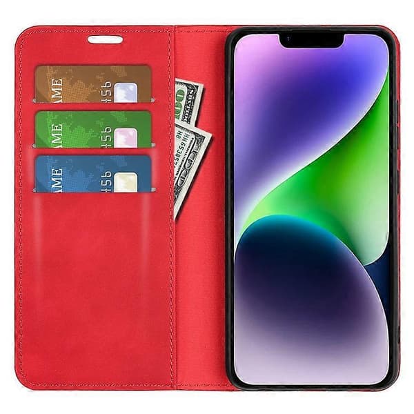Kompatibel med iPhone 15 Reptåligt Plånboksfodral i PU-läder med Stativfunktion Red