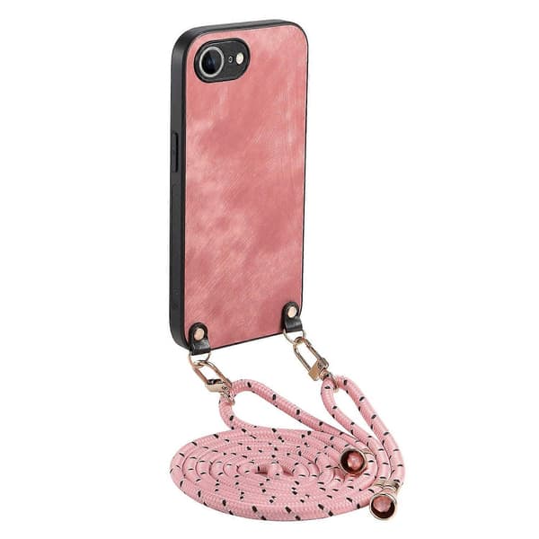 Retro skinndeksel til iPhone 16e med justerbar stropp - Grønn Multicolor Pink