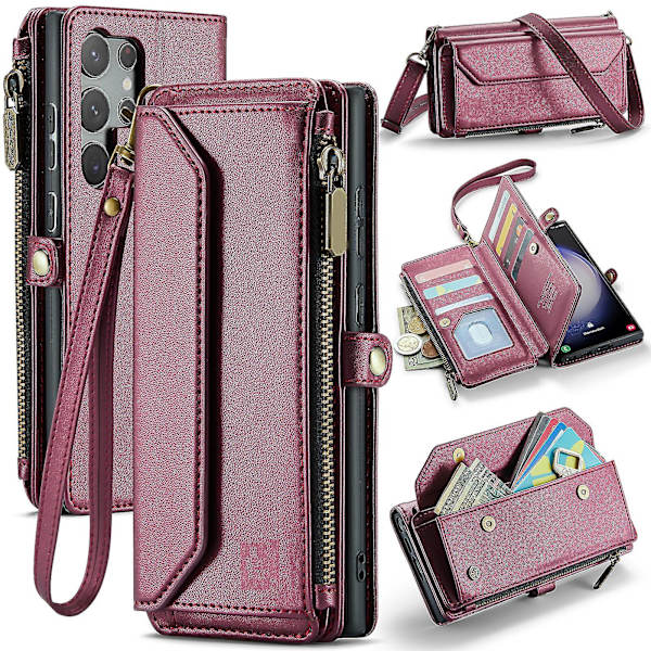 For Samsung Galaxy S24 Ultra Case Lommebok, Magnetisk lukking 360 Full Støtsikker Beskyttelse Drop Absorption Heavy Duty Lærveske red