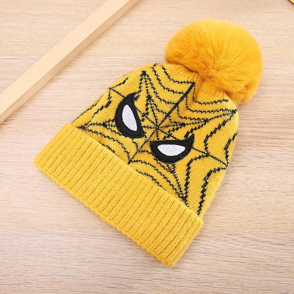 3-12 år Barn Gutter Jenter Spiderman Strikket Lue Pom Vinter Varm Ski Cap Yellow