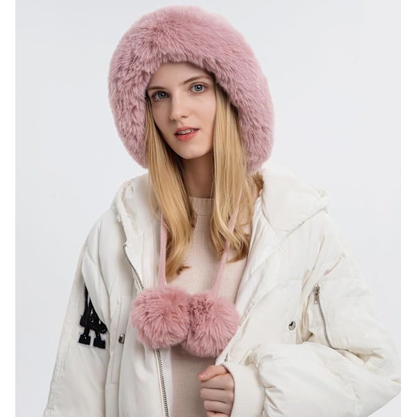 Dam vinter Peruvian öronbeklädnad Beanie Hat Öronklaffar Sherpa Skidmössa Stickad Fleecefodrad 3 Pom Pink Solid One Size