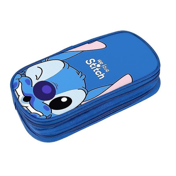 Kawaii Lilo & Stitch kaksikerroksinen case opiskelijoille lasten paperitavaralaukku, suuri tilavuus kolikkokukkaro lapsille, lahjat style 2