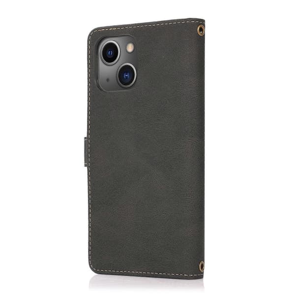 Læder telefoncover med lanyard til iPhone 14 Plus Black