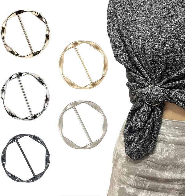 5-pack scarf clips, dammode T-shirt clips, metall rund spänne