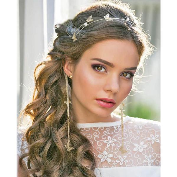 Blomsterhodeband for kvinner og jenter, hårvin, gullblad, boho-hodeband, bryllup, fe-tilbehør, hodeplagg, brudekrone