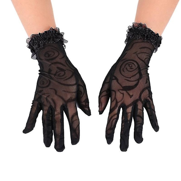 Dam Fishnet Handskar Med Blommönster Fish Net Mesh Full Finger Elegant Handskar