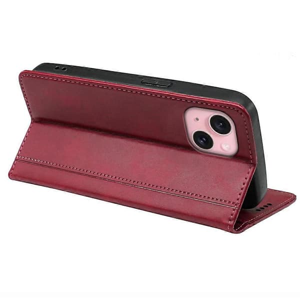 För iPhone 14 Skal Dold Magnetisk Stängning Kalvtextur Läder Telefonskydd Red