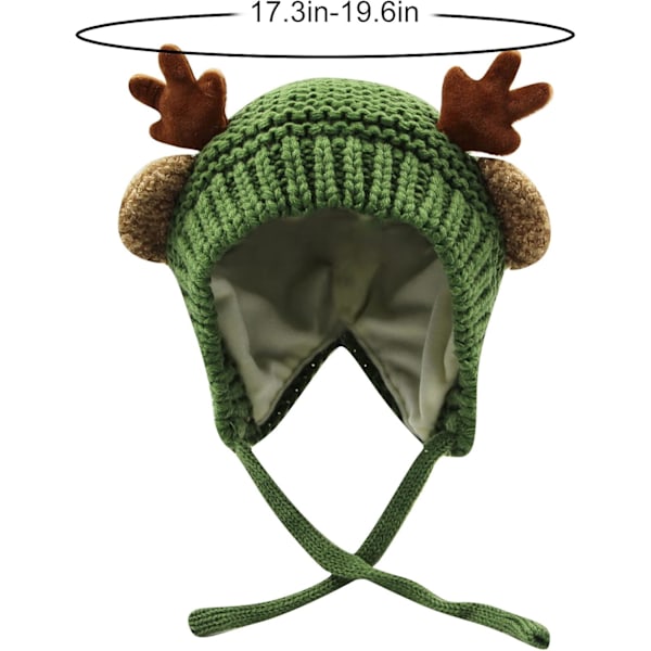 Søt Hjorte-Elg Hodeplagg Babyhatt Vinter Varmt Plysj Strikket Ørevarmer Bonnet Gutter Jenter Caps Beanie med Hakestropp Green One Size