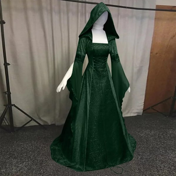 Gotisk Huvad Kläning Brudklänning Cosplay Halloween Verde XL