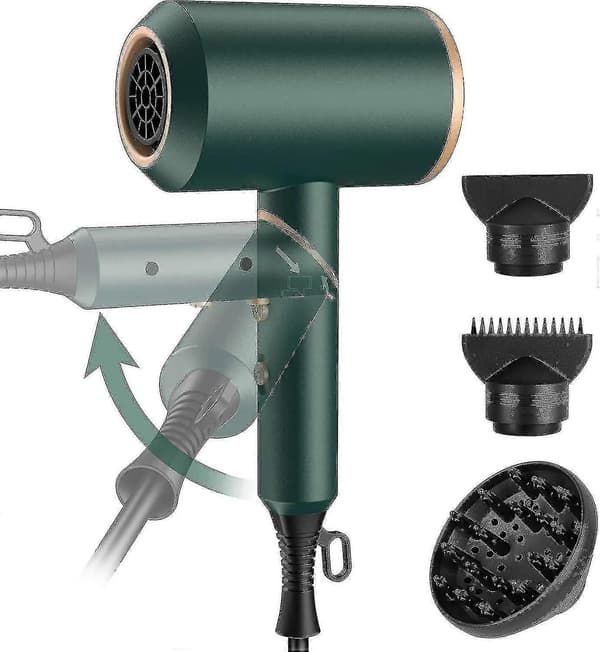 Vikbar Resehårtork Liten 2000 W, Lätt Jonisk Hårtork med 2 Stylingmunstycken och 1 Diffuser Fo -Q263