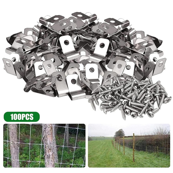 100 st stängseltrådsklämmor med skruvar Rostfritt stål Rostbeständiga klämmor för 12-16 gauge trädgårdstillbehör B