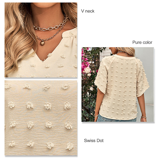 Elegant Casual Loose V-halsad schweizisk stickad toppblus aprikos