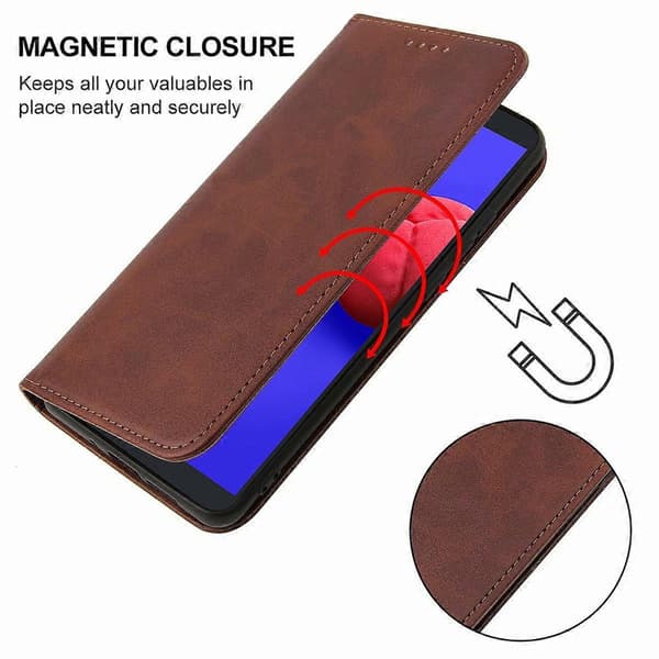 Magnetiskt läderfodral för Samsung Galaxy A01 Core, M01 Core Brown