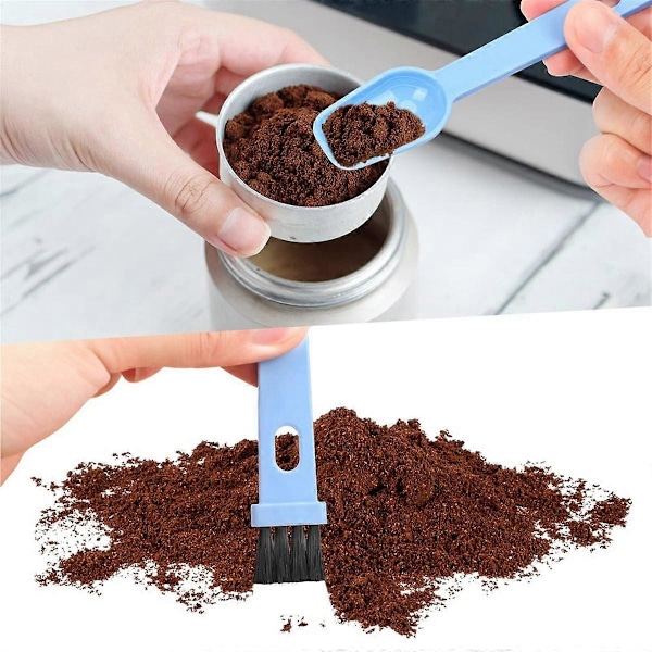 2-i-1 kaffekvarnsborste, 8 st espressokvarnsborste med sked, bärbar kaffebönskvarn C As Shown