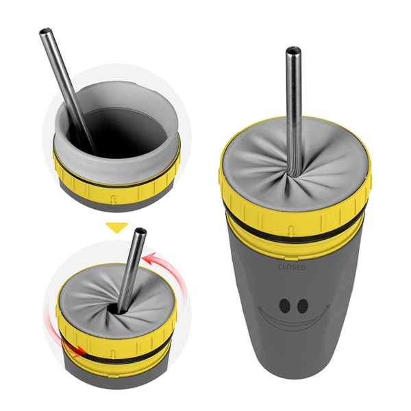 Kannettava Twizz Cupin vuotamaton matkamuki, jossa on olki, kaksikerroksinen eristetty silikoni Twist Design kuuma/kylmä juomakupit lapsille opiskelijoille Grey A