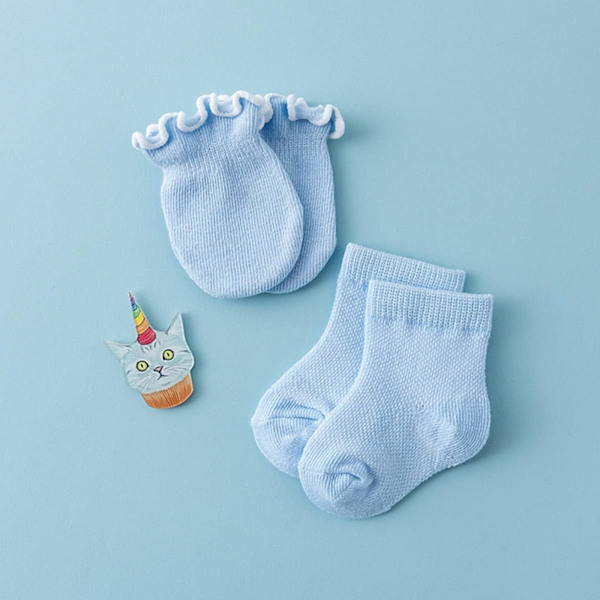 4 par för vantar Bomull Baby Ansikte anti-scratch Blå Nyfödd Scratch Maternal Strumpor Bär Barn Anti- Supplies Lovely