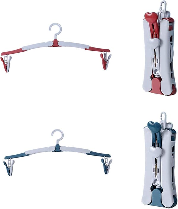 4-pack hopfällbara galgar, bärbara plastgalgar, 360° roterbara