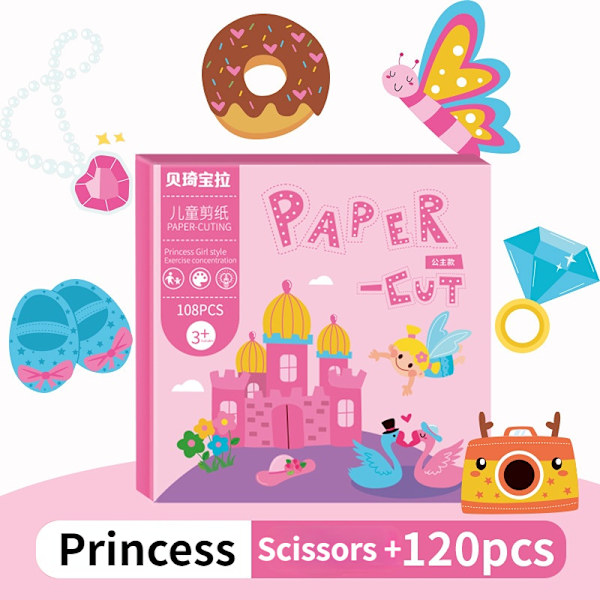 Barnekunsthåndverk leker 120 stk Håndklippet papirbøker Tegneseriepapir Kunstleker DIY Scrapbooking Gaver for barn Læring 120pcs-Princess