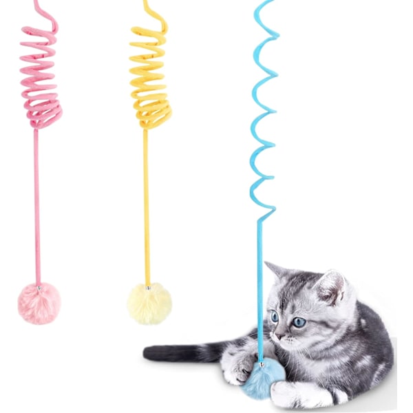 Kattfjäderleksaker, Självspelande Hängande Stretchig Kattfjäder med Klocka, 3-pack Mjuka Plysch Interaktiva Kattleksaker för Inomhuskatter Kattunge Jakt och Lek
