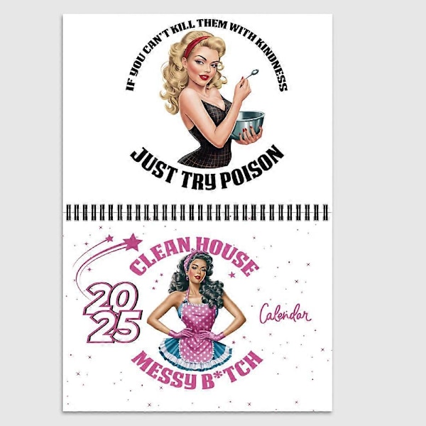 Rensat Hus, Stökig B*tch 2025 Kalender - Väggkalender, Rolig Nyhet, Humor, 12 Månader, Planerare, Present