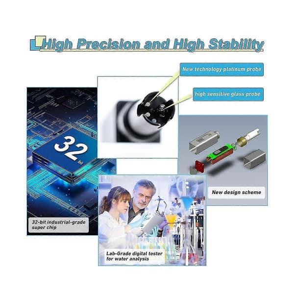 5-i-1 Digital pH-måler for pH/TDS/EC/Salinitet/Temperatur, med Samtidig Datavisning, for Hydroponikk, Drikkevannstesting Black