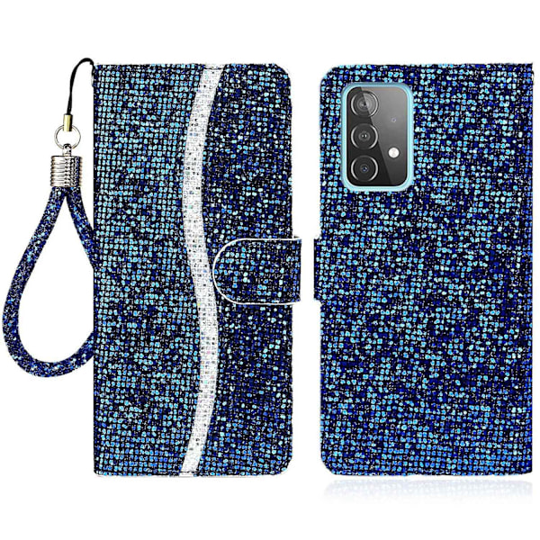 Glittrigt pulver Fullt skydd Phone case Stativ Cover till Samsung Galaxy A33 5G Blue Style B Samsung Galaxy A33 5G