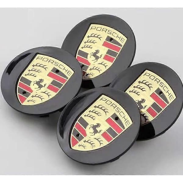 4 x Porsche hjulnavkapsler sorte buede 76mm logo farve