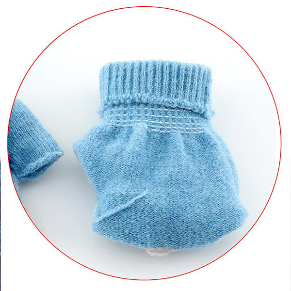Strikkede hansker Vinter plysj halvfinger votter med flip topp barnehansker Light Blue