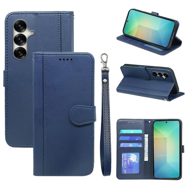 Til Samsung Galaxy S25 Plus Wallet Case Magnetisk Lukning Læder Telefon Cover med Rem Blue