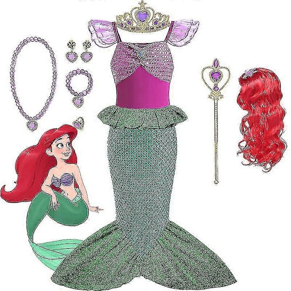 Lilla Sjöjungfrun Ariel Prinsessdräkt Barnklänning För Flickor Cosplay Barn Karneval Födelsedagsfest Kläder Sjöjungfruklänning 3-4T(size 110)