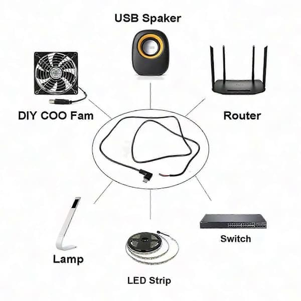 25cm/1m/2m USB C han til 2-benet åben ende strømkabel 5V 3A 22AWG til LED-lys router ventilator kamera 2m straight head