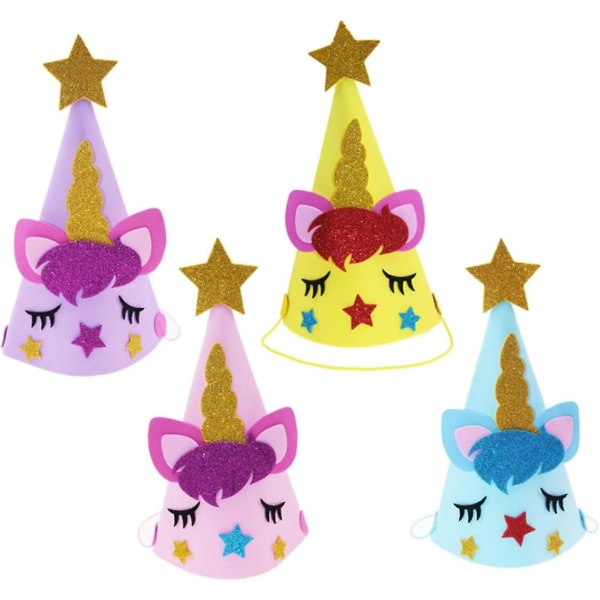 Sparkle Juhlahatut lapsille - 4 kpl Syntymäpäiväjuhla Favor Cone hatut, ensimmäisen syntymäpäivän cap, lahja tytölle