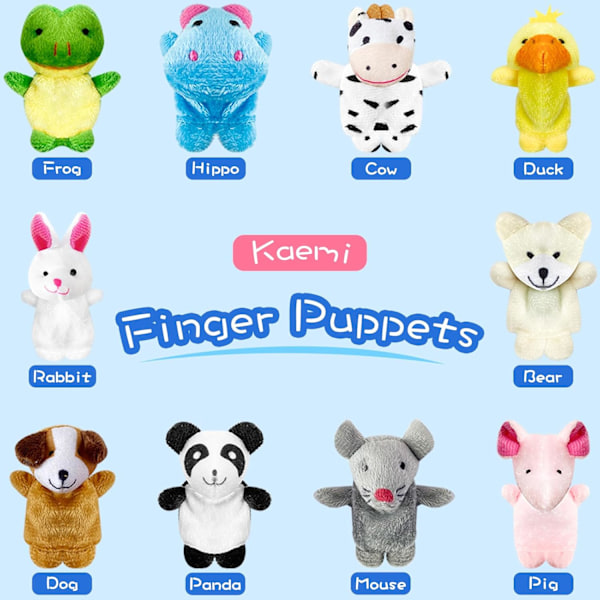 10 kpl sormipukkia taaperoille, pehmeät plyysimerieläinten sormipukkinuket tarinatuokkiin, leikkiaikaesityksiin, juhlalahjoihin, opetusnukkeihin 10 Pcs Animals Finger Puppet