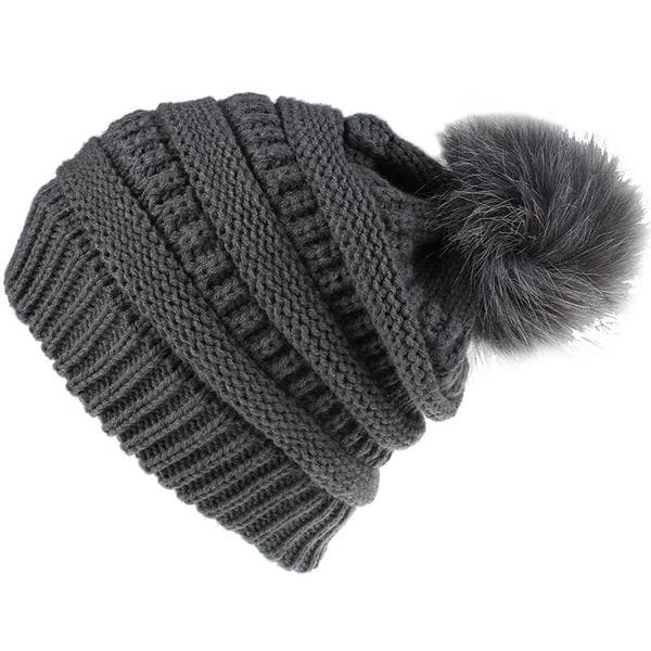 Fasjonable retro hodeplagg dame ensfarget ullball strikket lue Dark gray