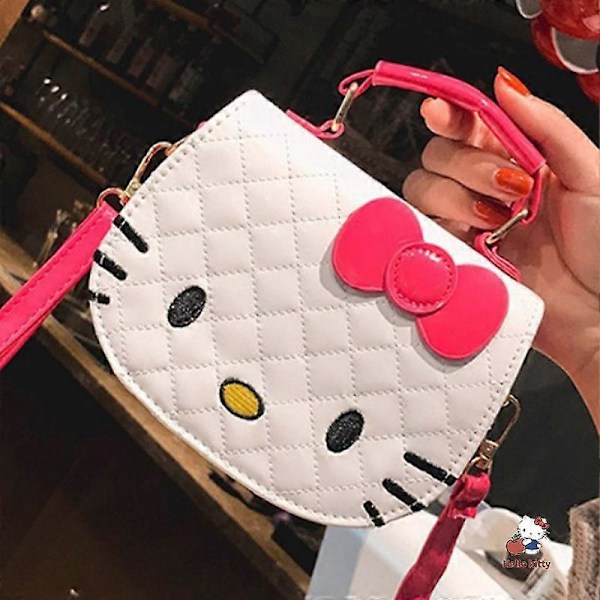 Ny Børne Sjov Hellokitty Mini Skuldertaske Kawai Mode Vandafvisende Lys Ansigt Børns Crossbody Taske Anime Håndtaske Gave Black   KT