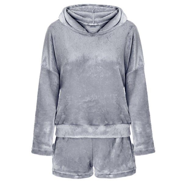 Dam Fleece Fluffiga Pyjamas Sovkläder Nattkläder Set Grå Grey XL