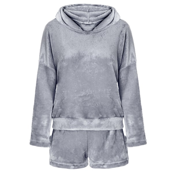 Dame Fleece Fluffy Pyjamas Nattøj Sæt Grå Grey 2XL