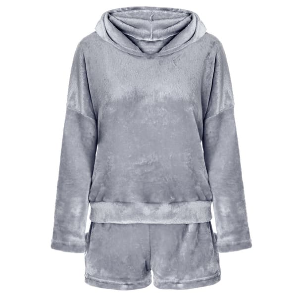 Dame Fleece Fluffy Pyjamas Nattøj Sæt Grå Grey M