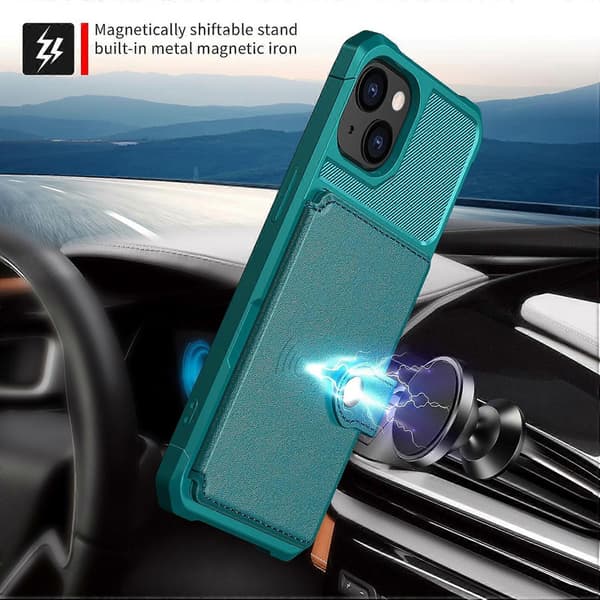 Magnetisk lommebok kortholder i lær til iPhone 14 Plus Cyan