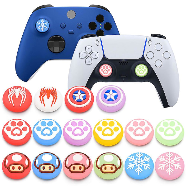 2 stk myk silikon tommelpinne gripehette for Sony Playstation 5 PS5 PS4 Xbox Switch Pro Controller Joystick Cover Protector Case Luminous Type