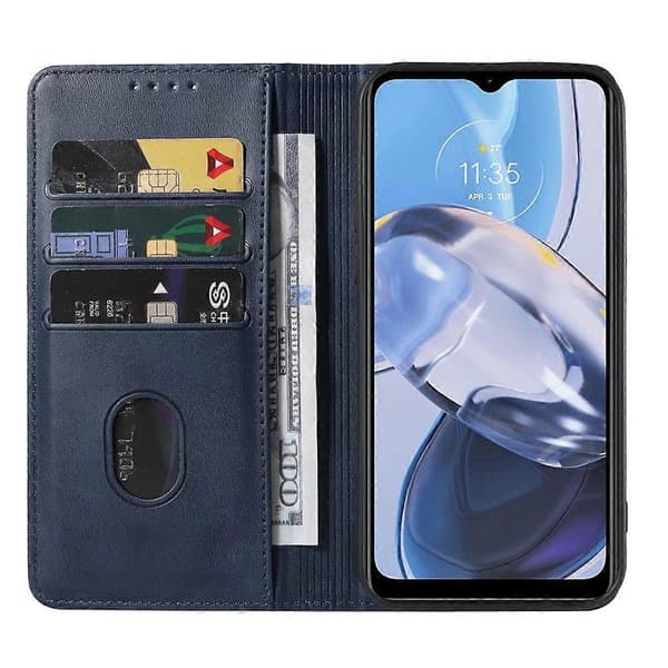 Magnetiskt läderfodral för Motorola Moto E22/E22i Blue
