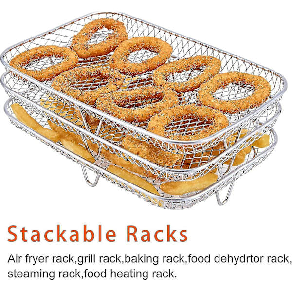 Multifunktionell trelagers stapelbar luftfritösställ Kompatibel med Ninja Dual Zone Foodi Luftfritös [af400eu]/[af300eu], Luftfritöstillbehör