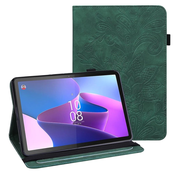 För Lenovo Tab P11 Gen 2 Imprinting Drop-proof Tablet Cover PU-läder case med stativ Green