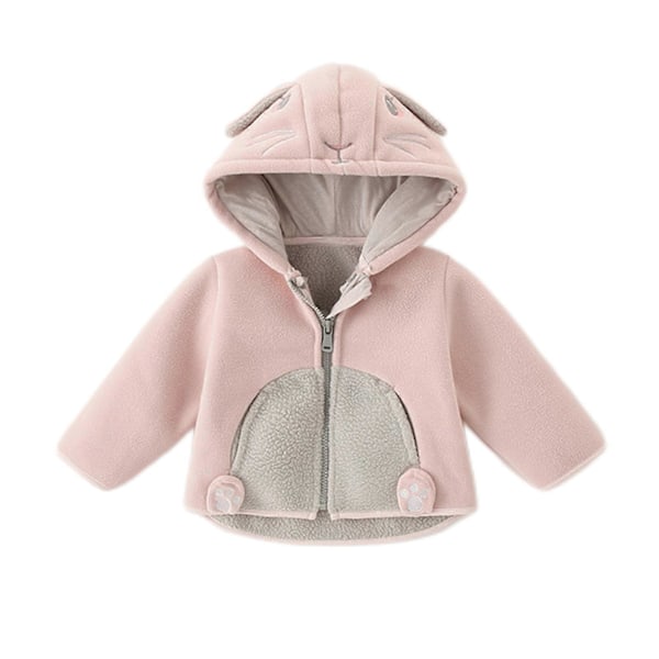 Falsk Uld Børnejakke Efterår Vinter Baby Plys Tykk Hættetrøje Pink Bunny 80cm