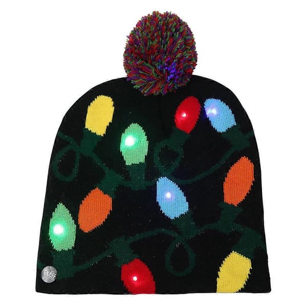 Jule Strikket Hue med Pom Pom og LED Lys til Voksne og Børn D