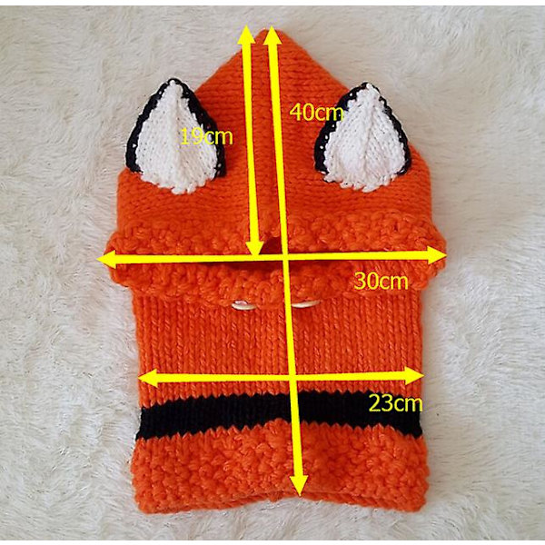 Ræv hue efterår og vinter børns uld strikket hue håndstrikket varm ørebeskyttelse kappe hat til mænd og kvinder (orange, 2-6 år gammel)