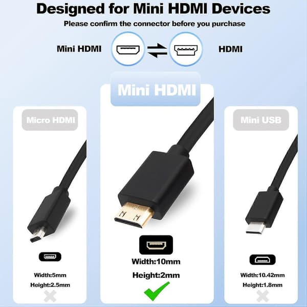 Mini HDMI til HDMI-adapterkabel Høyhastighets toveis Mini HDMI hann til
