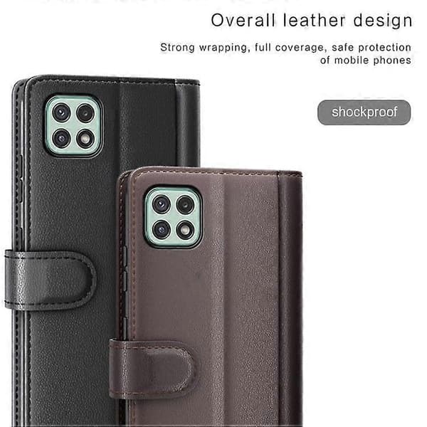 Kompatibel med Samsung Galaxy A22 5G (EU-version) Splitlæder Ægte Læder Fuld Beskyttelse Pung Stativ Telefoncover Brown
